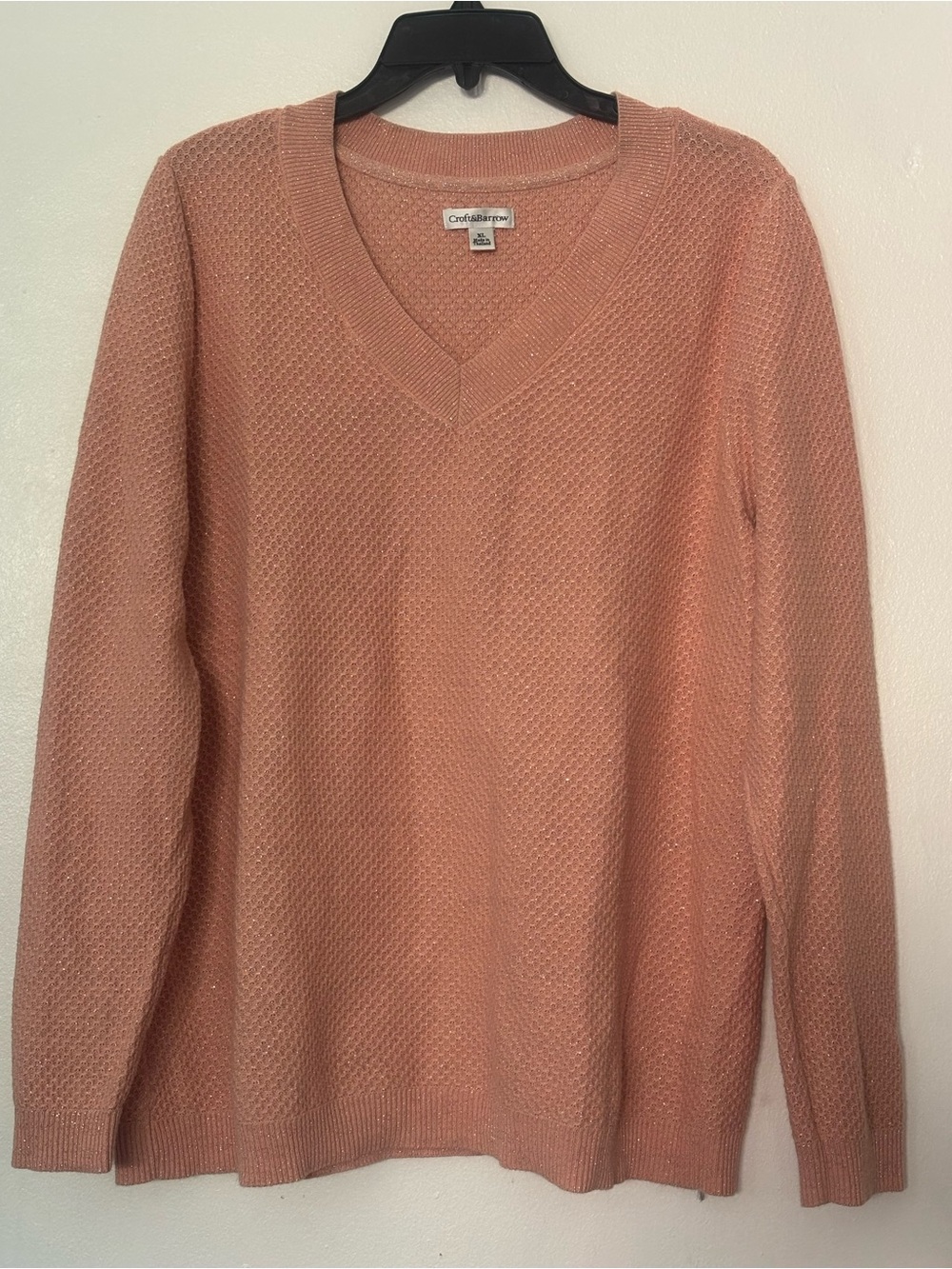 Croft & Barrow Women’s XL Pink Rose Metallic Shimmer V-Neck Sweater